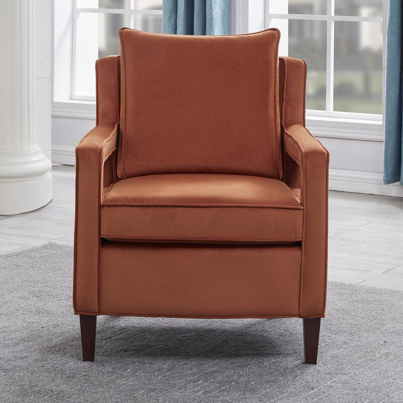 Comfort Pointe Questa Burnt Orange Velvet Accent Arm Chair