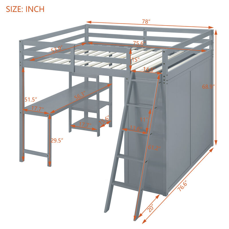 Merax Loft Bed with Wardrobe and Desk and Shelves