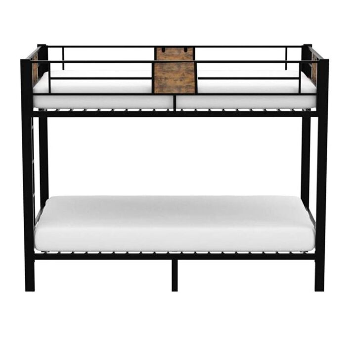 Hivvago Twin over Twin Heavy Duty Metal Bunk Bed in Black with Side Ladder Hivvago Twin over Twin Heavy Duty Metal Bunk Bed in Black with Side Ladder