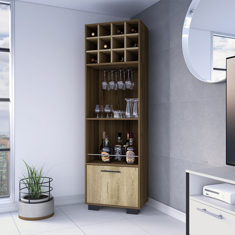Jackson 12-Bottle 2-Shelf 1-Drawer Bar Cabinet Mahogany And Macadamia