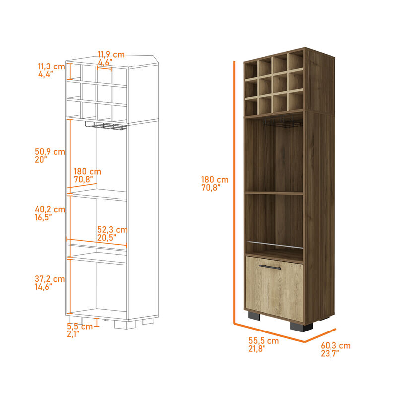 Jackson 12-Bottle 2-Shelf 1-Drawer Bar Cabinet Mahogany And Macadamia