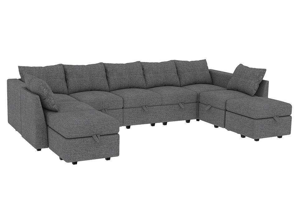Livelylodge Large Sectional Sofa - 181'' L Oversized Modular Couch with Wooden Frame, Polyester Fabric, 3 Color Options (Black, Beige, Gray)
