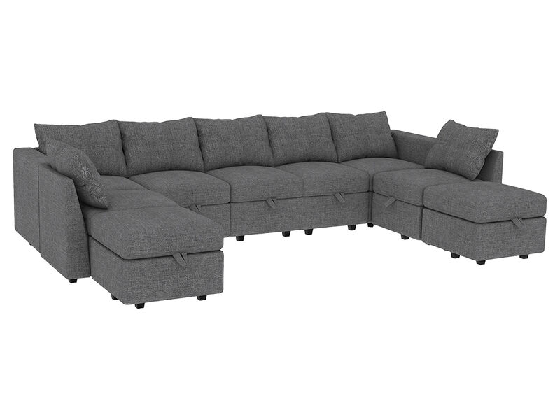 Livelylodge Large Sectional Sofa - 181'' L Oversized Modular Couch with Wooden Frame, Polyester Fabric, 3 Color Options (Black, Beige, Gray)