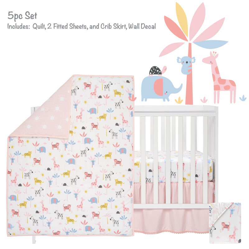 Lambs & Ivy Snuggle Jungle Pastel Safari Cotton Jersey 5-Piece Crib Bedding Set
