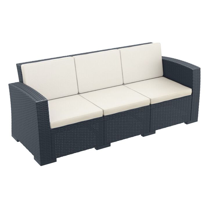 55" Gray Outdoor Patio Sofa with Natural Beige Sunbrella Cushion