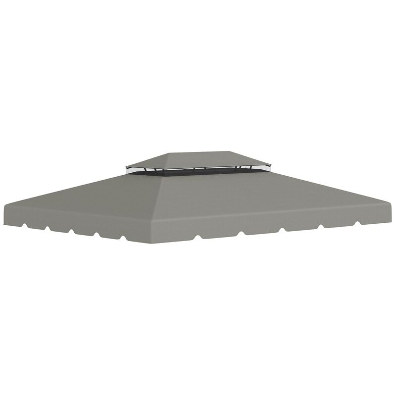 Light Gray Gazebo Cover: 12.8' x 9.5' Replacement Canopy with Double Vented Roof