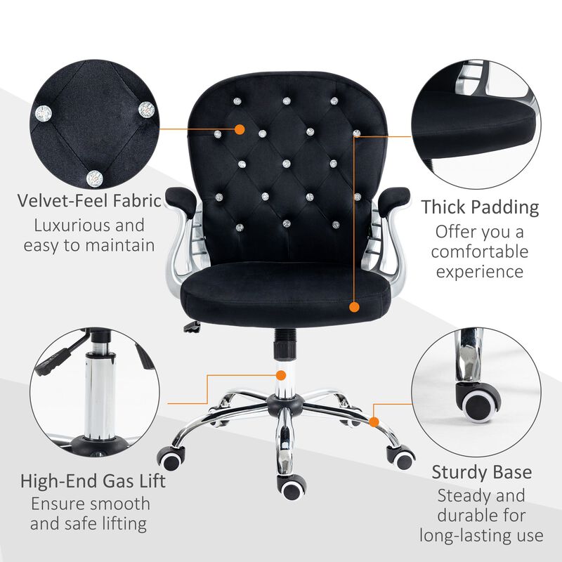 Black Velvet Office Chair: Button Tufted, Adjustable, Swivel