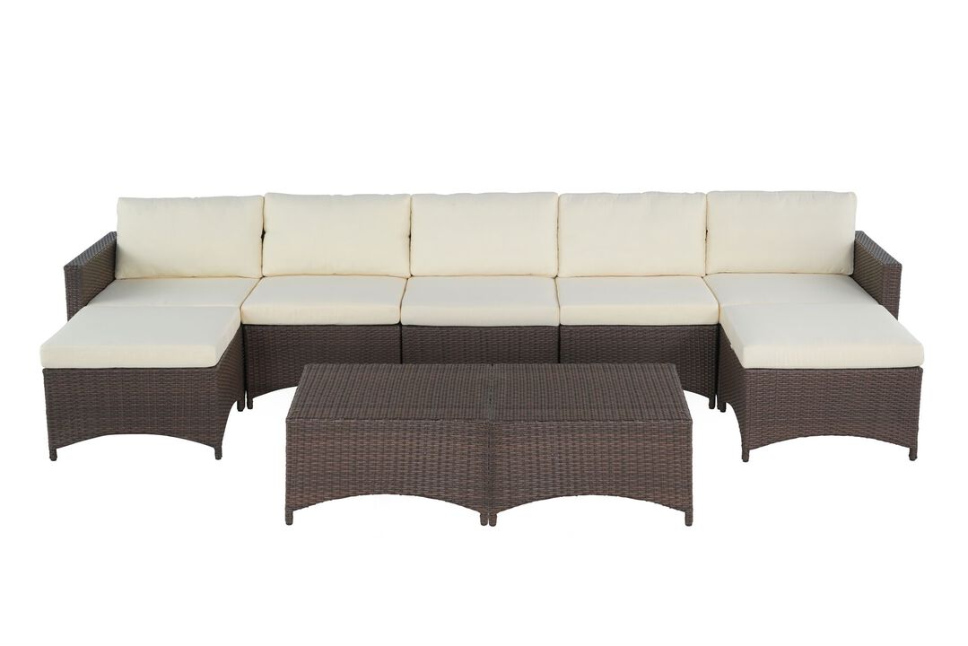 Studio Shine Collection Modular Extended Sofa with Ottoman and Coffee Table set