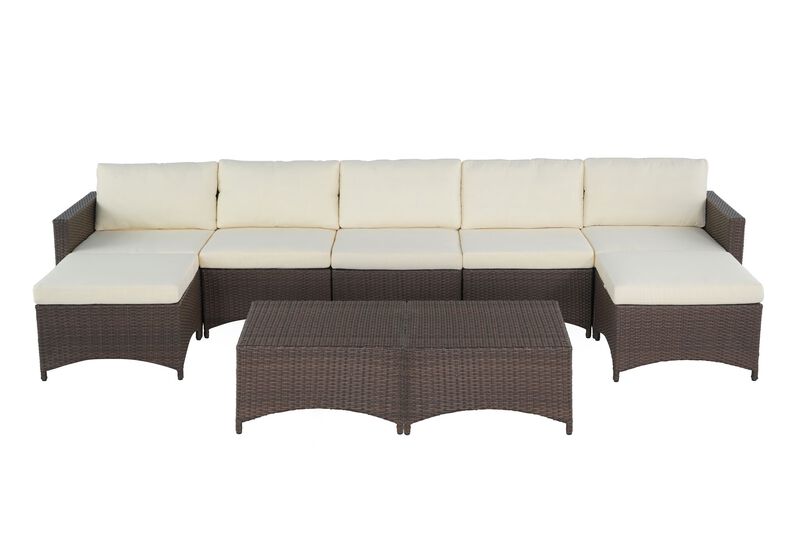 Studio Shine Collection Modular Extended Sofa with Ottoman and Coffee Table set