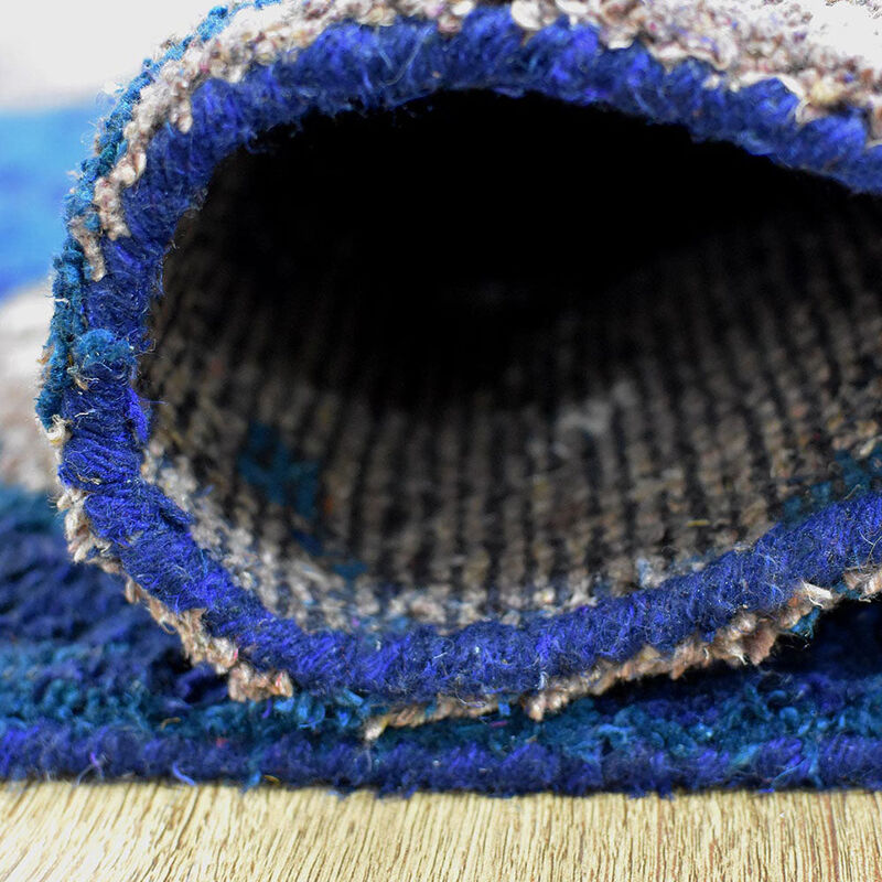 Rugsotic Carpets Hand Knotted Silk 6'x9' Area Rug Abstract Blue Beige NS1242