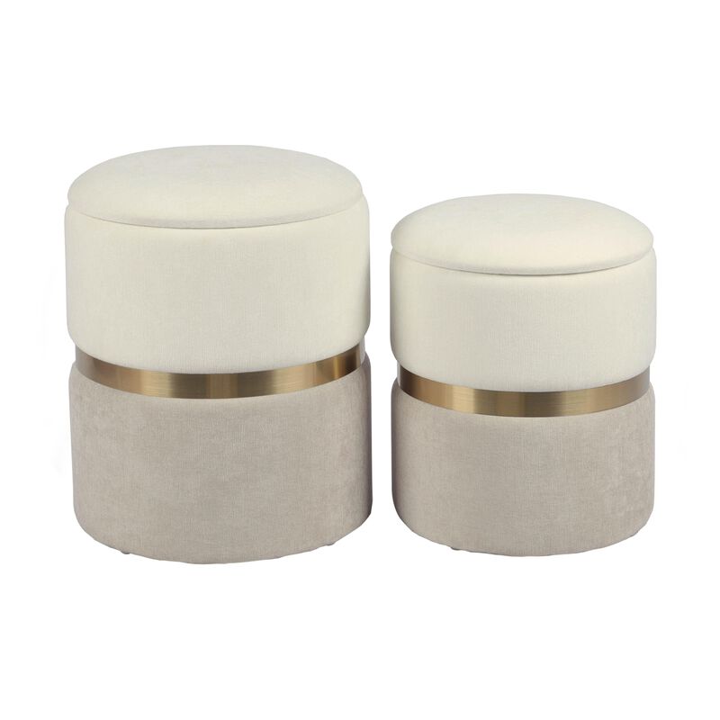 Gigi Cream and Tan Chenille Storage Ottoman - Set of 2