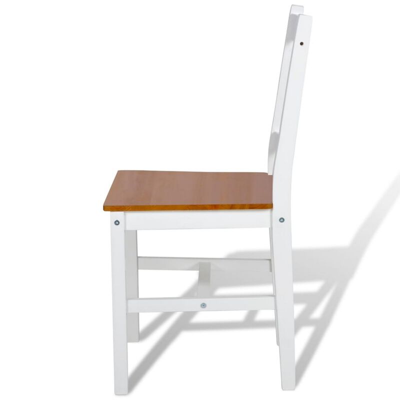 Outdoor Dining Side Chair Set of 4, Square Brown Pine Wood Seat, White - Benzara