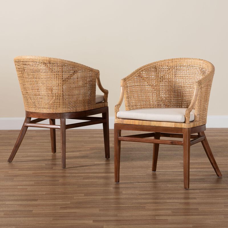 bali & pari Lumajang Bohemian Light Honey Rattan and Wood 2 Piece Dining Chair Set