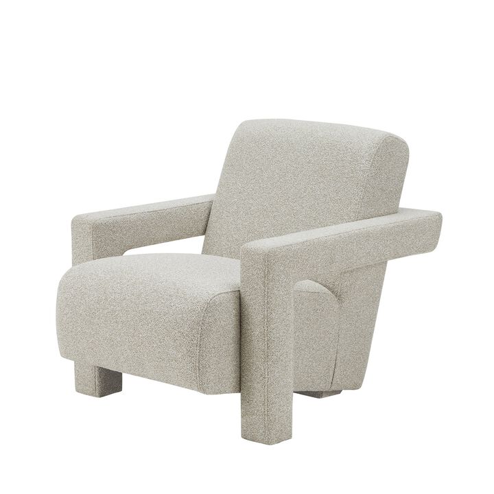 Cid Lily 28 Inch Accent Chair, Foam Cushioned Plush Beige Polyester Fabric - Benzara