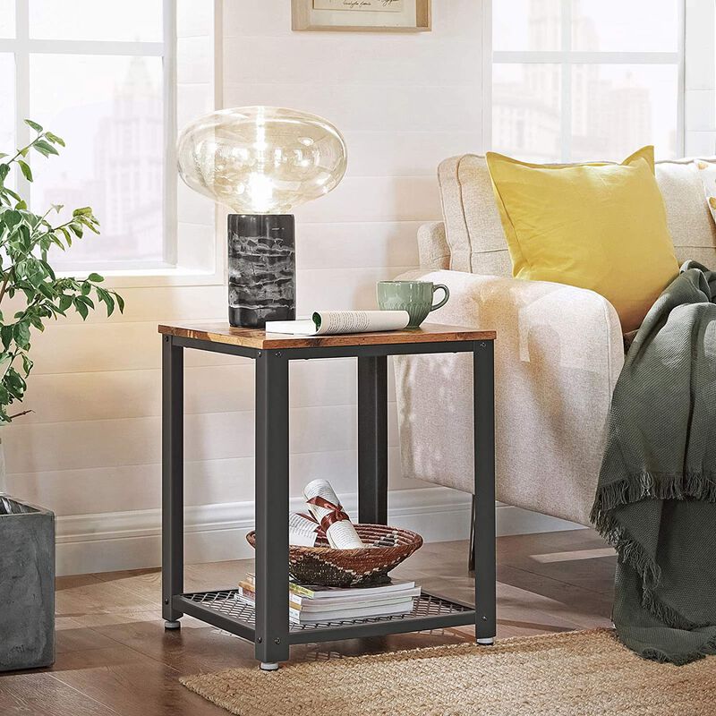 Industrial End Table – 2-Tier Side Table with Storage Shelf