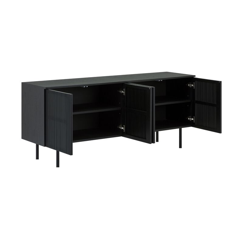 Dyan 66 Inch Sideboard Buffet Cabinet Console, 4 Doors, Black Wood Finish - Benzara