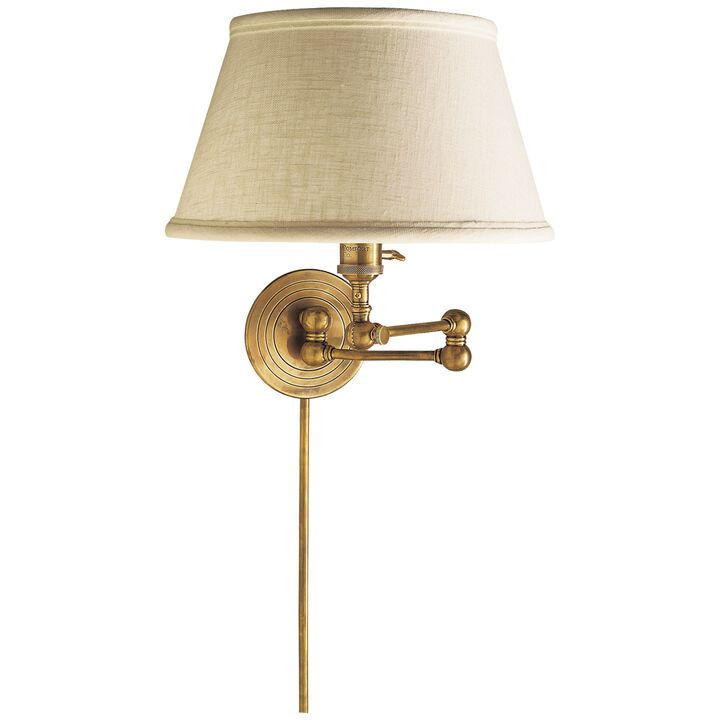 Boston Swing Arm in Antique Brass with Linen Shade