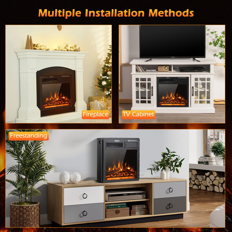 Electric Fireplace Insert with 7-Level Adjustable Flame Brightness