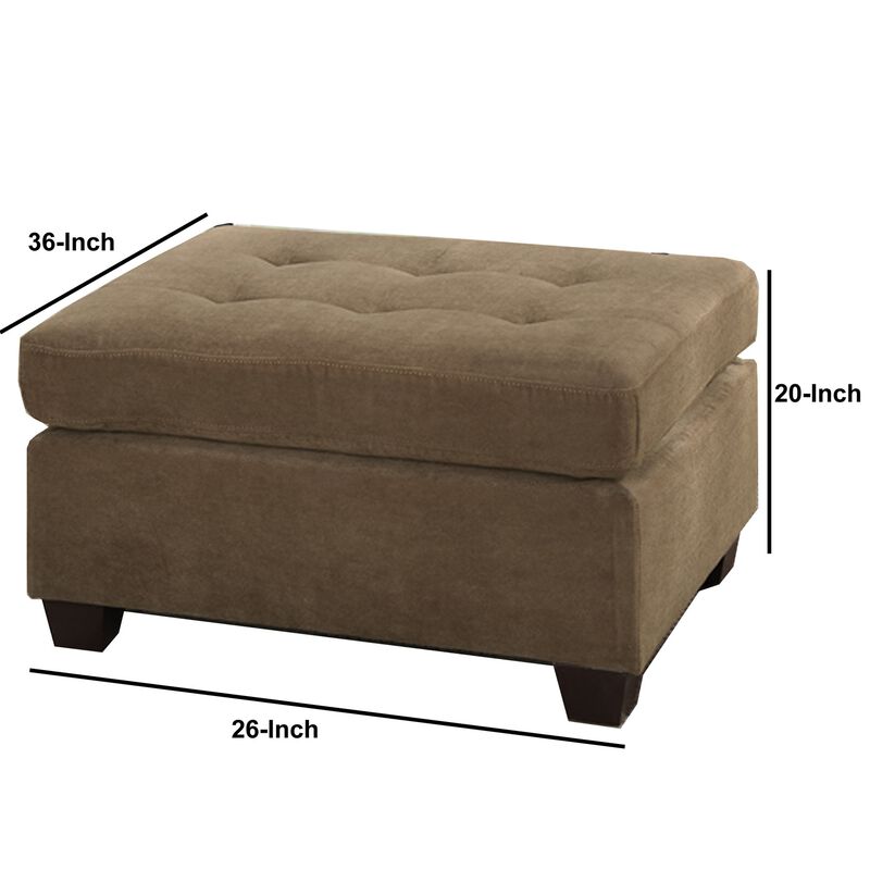Cocktail Ottoman In Light Brown Waffle Suede Fabric-Benzara