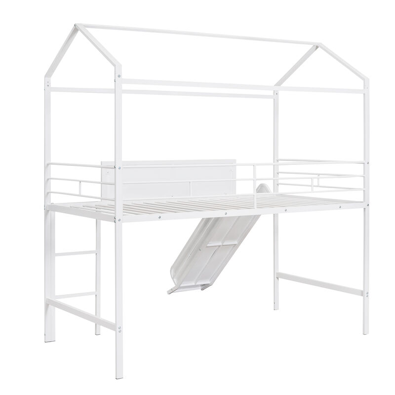 Merax Metal House Bed Loft Bed with Slide