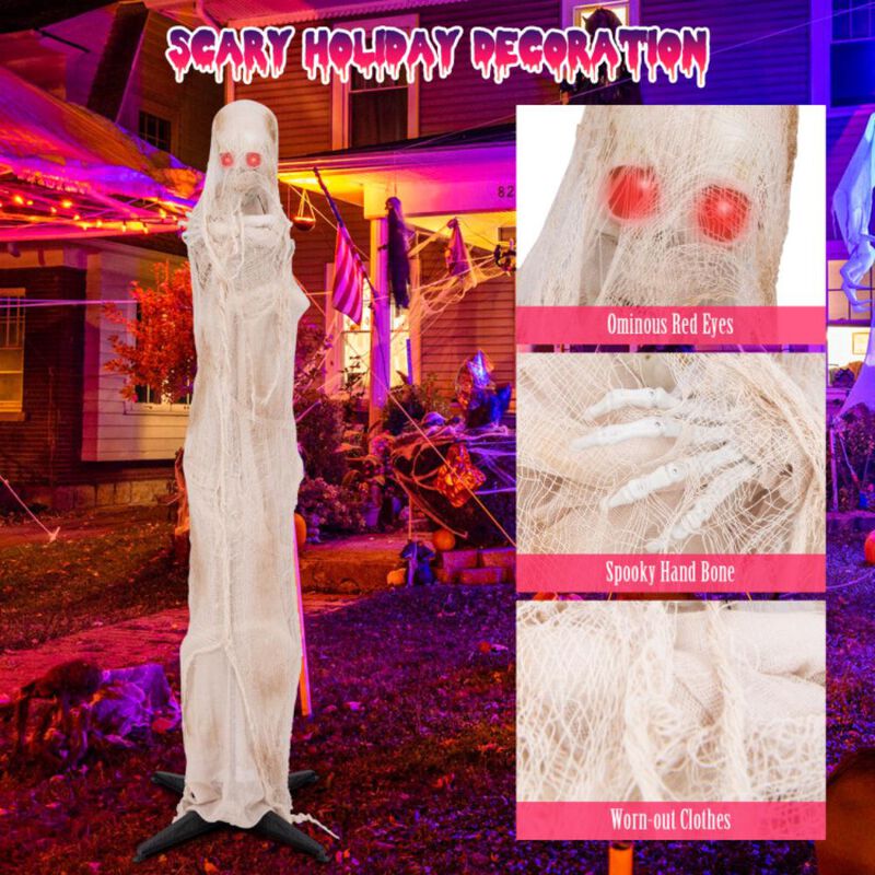 Hivvago 6FT Halloween Animated Standing Mummy with LED Red Glowing Eyes