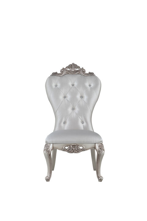 Wooden Side Chairs with Button Tufting, Set of Two, Cream and White - Benzara