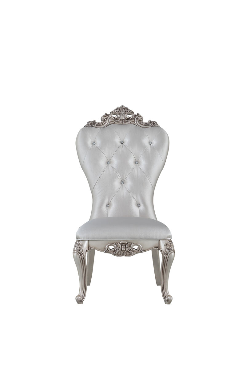 Wooden Side Chairs with Button Tufting, Set of Two, Cream and White - Benzara
