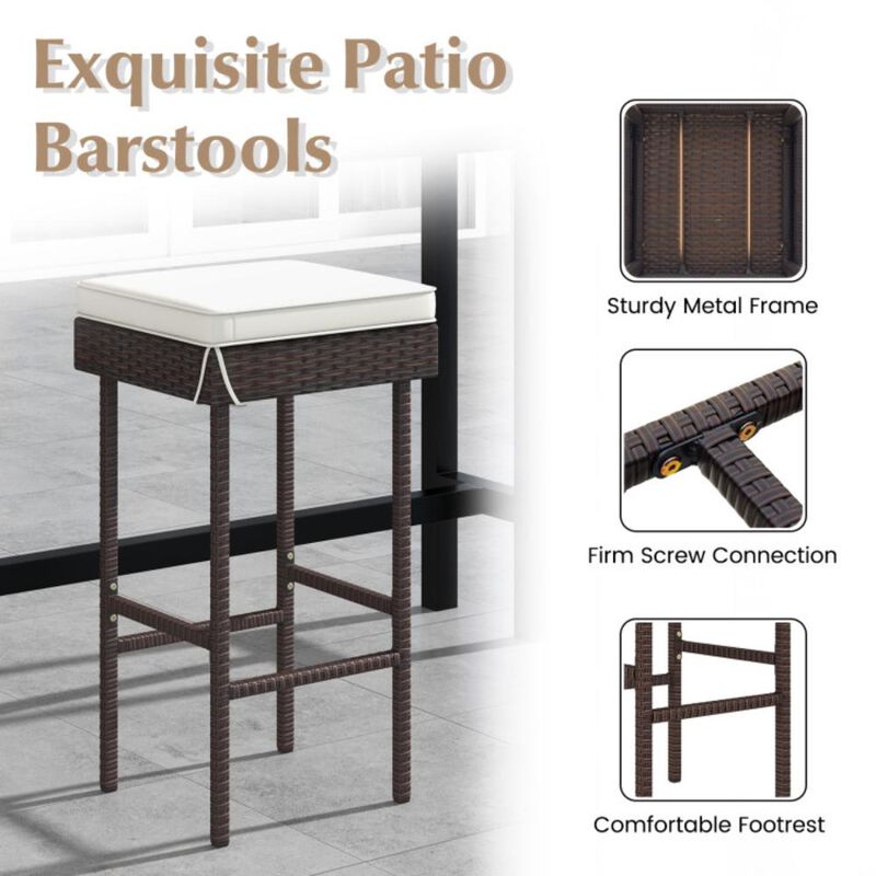Hivvago Patio Rattan Barstools Set of 2/4 with Footrest and Soft Cushions for Backyard Balcony