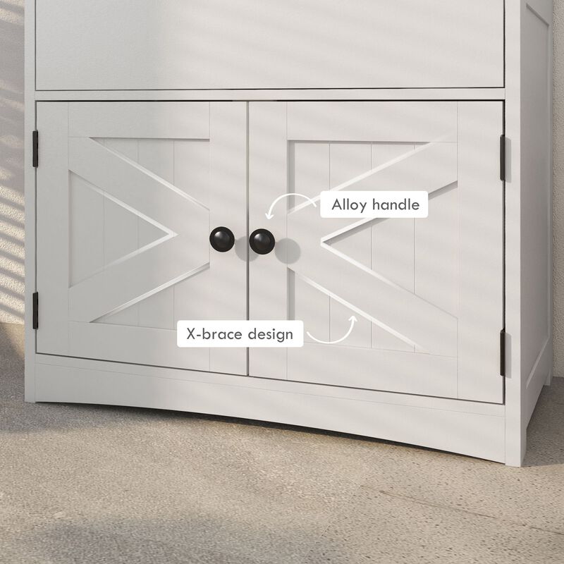 White Farmhouse Bathroom Cabinet: Linen Storage, 23.5"x13"x48.5"