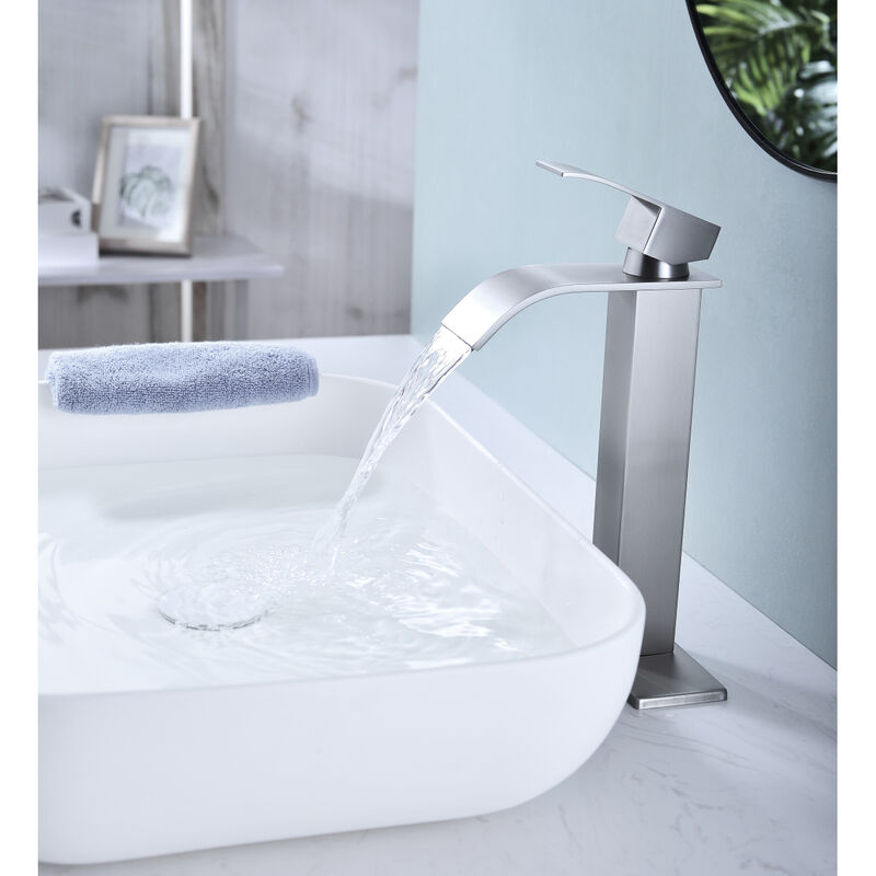 Waterfall Spout Bathroom Faucet, Single Handle Bathroom Vanity Sink Faucet
