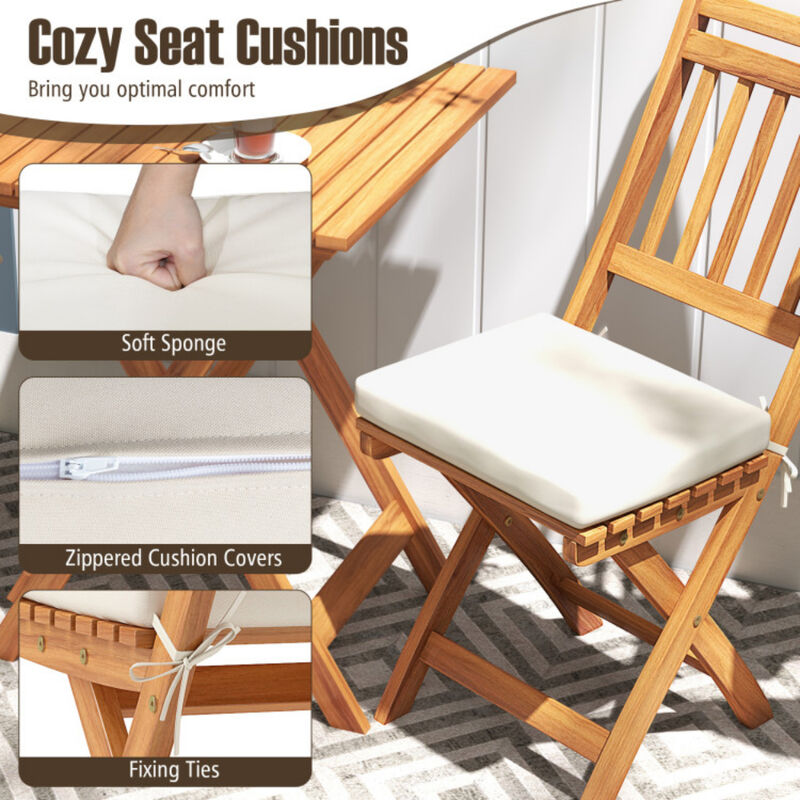 Outdoor Wood Bistro Set with Soft Seat Cushions and Table