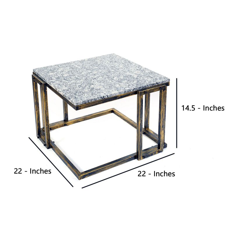 22 Inch Granite Top Plant Stand, Cast Iron Frame, Gray, Black, Gold-Benzara
