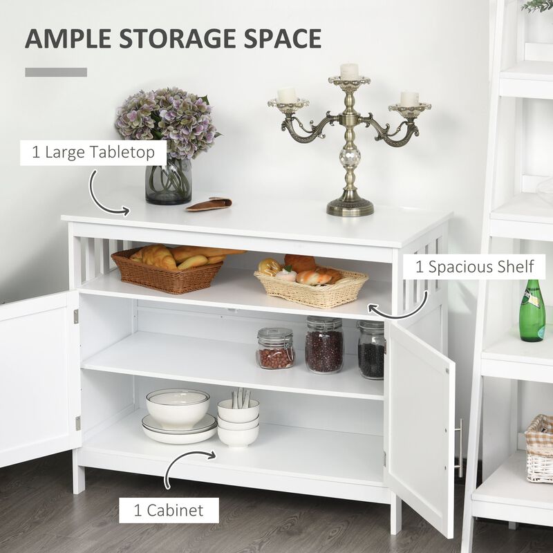 White Dining Room Storage: Wooden Buffet Console with Cabinet and Shelf