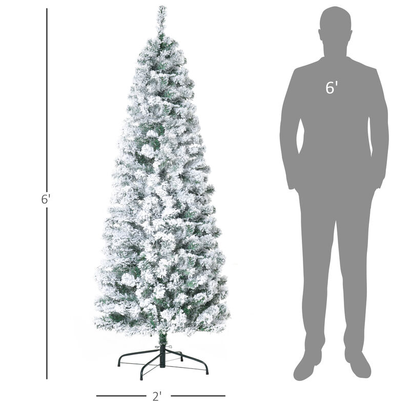6' Pre-Lit Hinged Snow Flocked Pencil Artificial Christmas Tree w/ LED Lights