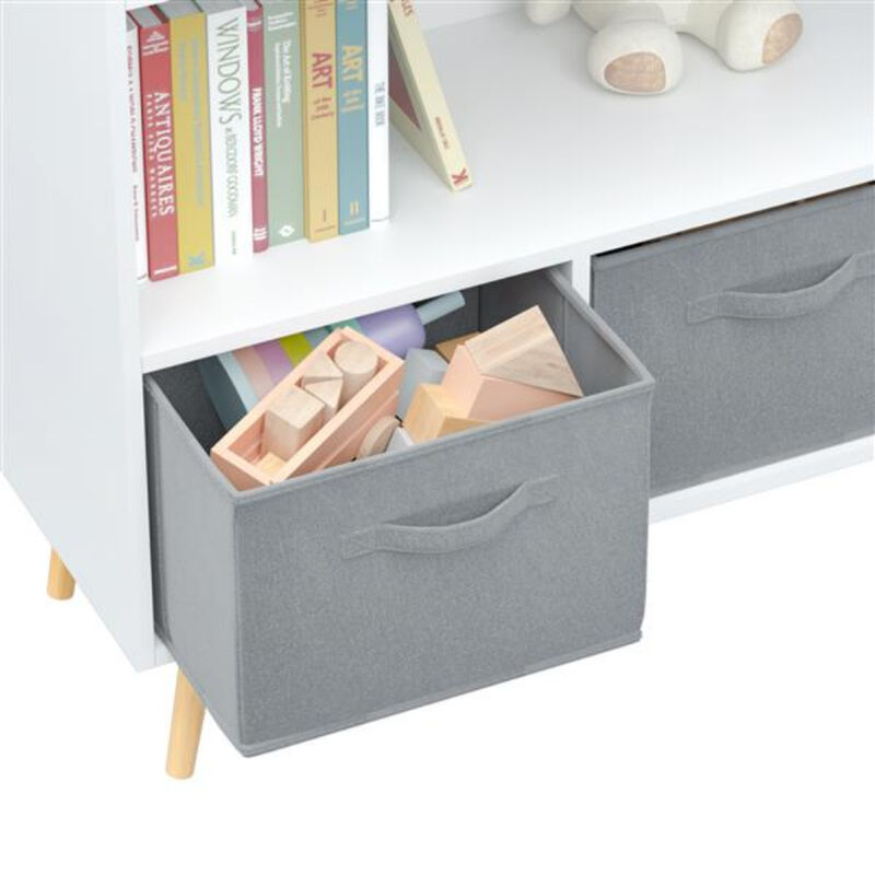 Kids Bookcase with Collapsible Fabric Drawers and Toy Storage Organizer