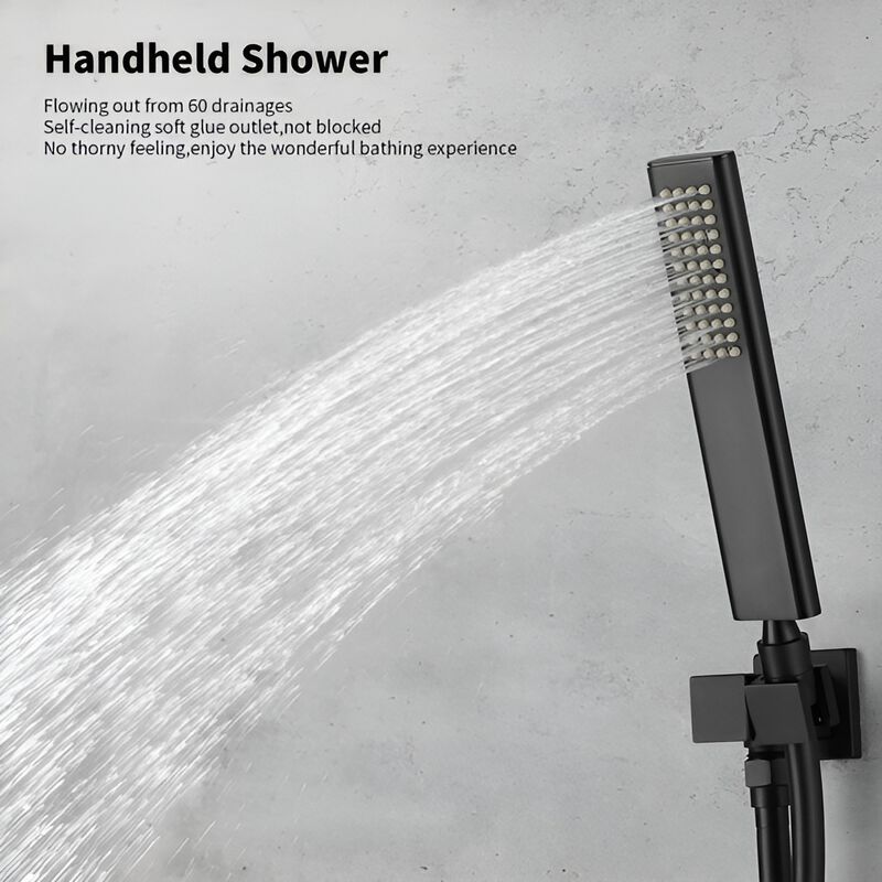 Wall Mount Tub Faucet with Handheld Shower, Waterfall Spout & Brass Valve