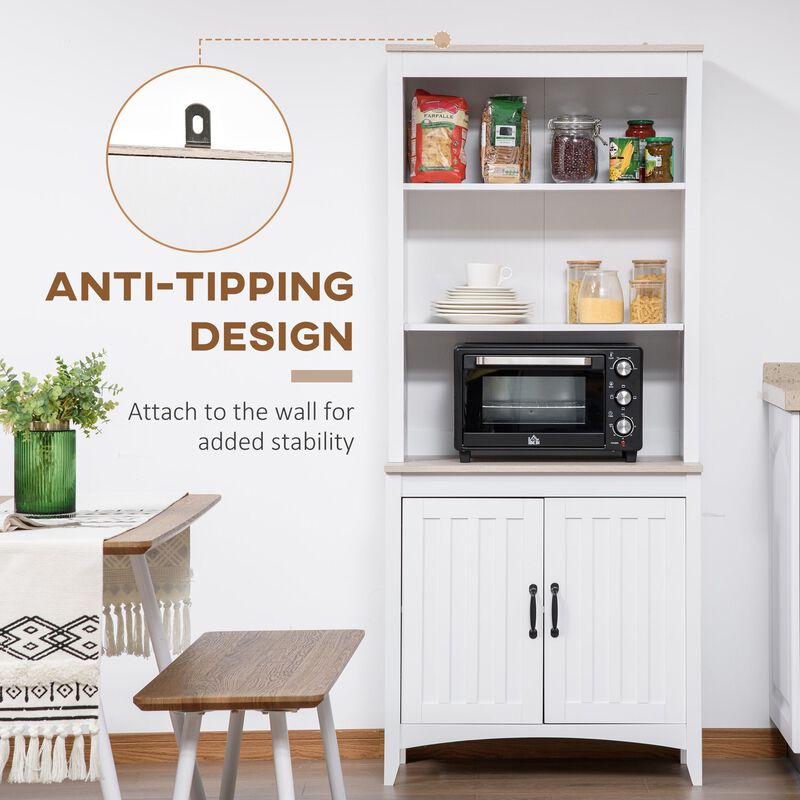 White Kitchen Tower: 69" Freestanding Hutch Cabinet with Shelving