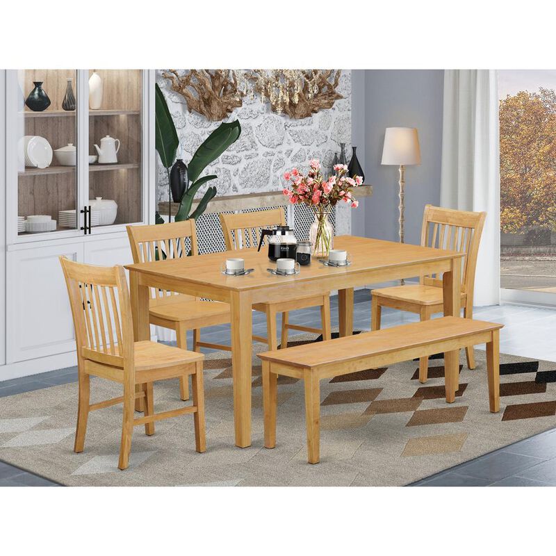 East West Furniture 6-Pc  Dining  room  set  with  bench-  Dining  Table  and  4  Chairs  and  Bench