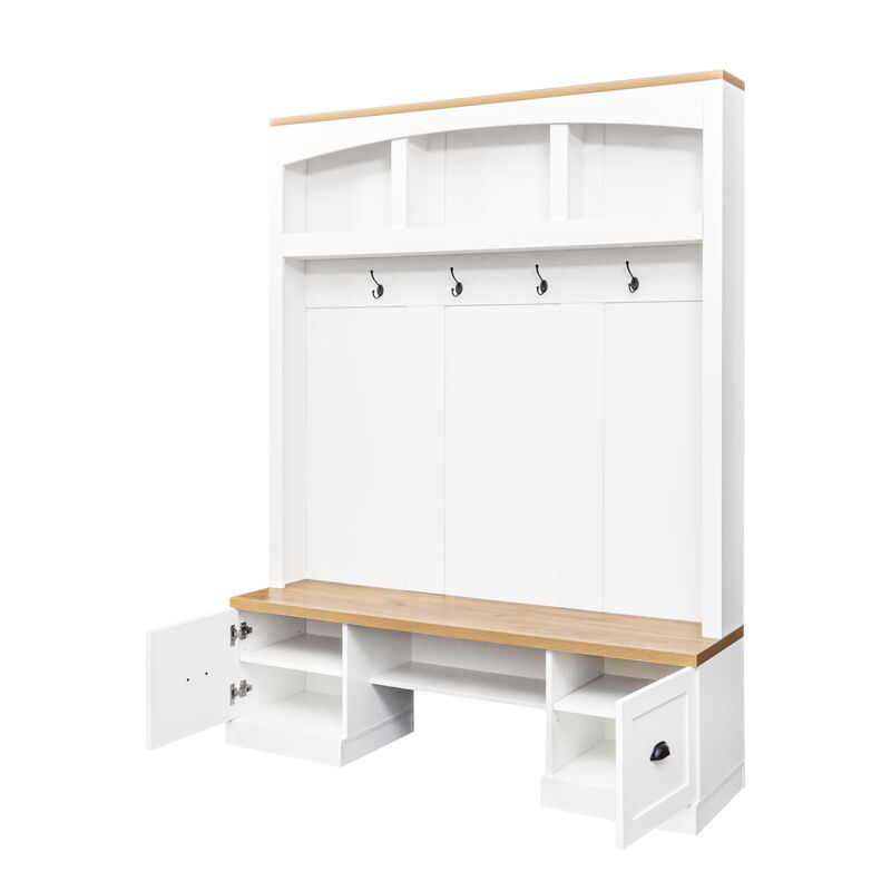 Merax Farmhouse 4-in-1 Hall Tree with Wood Grain Bench