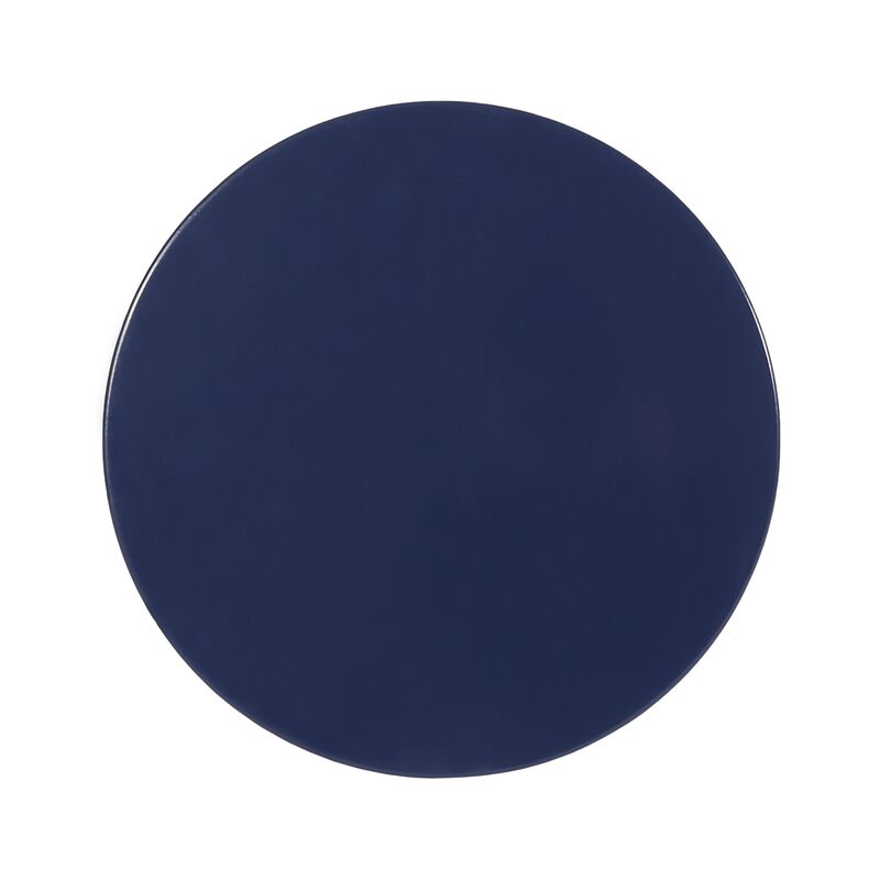 Kemo Outdoor End Table, Round 14 Inch, Cutout Design, Navy Blue Iron - Benzara