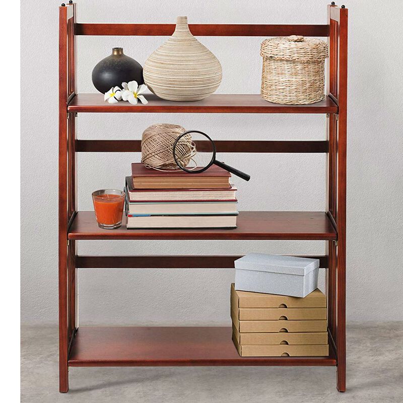 Hivvago 3-Shelf Folding Storage Shelves Bookcase in Walnut Wood Finish