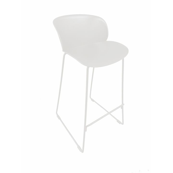 Sia 30 Inch Barstool Chair Set of 2, Curved Back, Square White Metal Legs - Benzara Sia 30 Inch Barstool Chair Set of 2, Curved Back, Square White Metal Legs - Benzara
