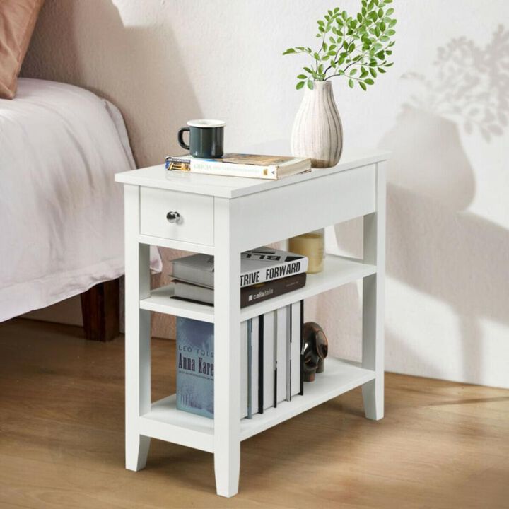 Hivvago 3-Tier Nightstand Bedside Table Sofa Side with Double Shelves Drawer