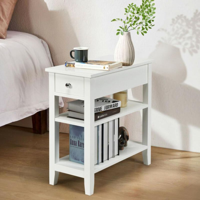 Hivvago 3-Tier Nightstand Bedside Table Sofa Side with Double Shelves Drawer