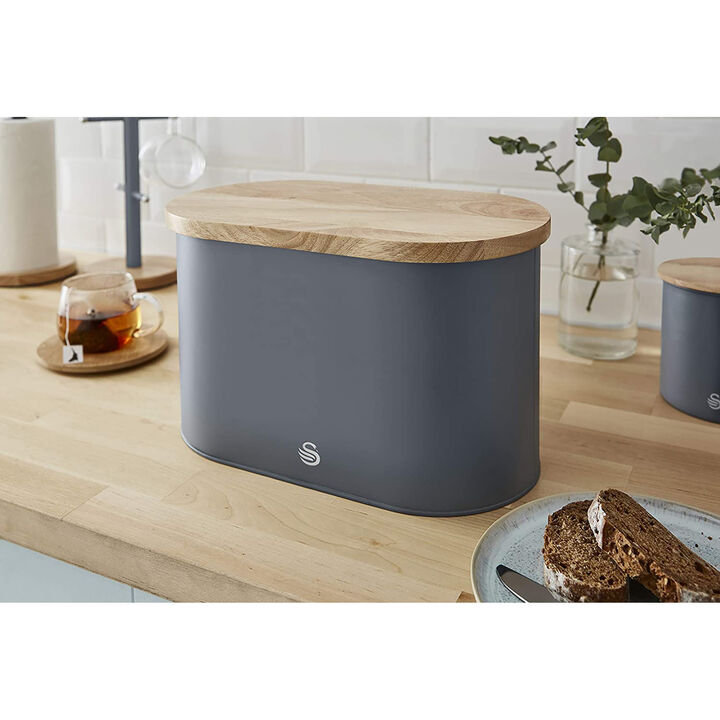 Swan - Nordic Collection Bread Bin with Bamboo Lid, 15cm x 15cm x 35cm