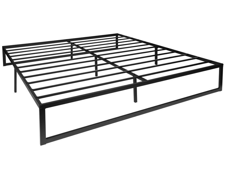 Flash Furniture Bentley 14" Metal Platform Bed Frame - Black Frame/Steel Slat Supports - 12.5" Underbed Storage - No Box Spring Needed - Quick Lock Functionality-King