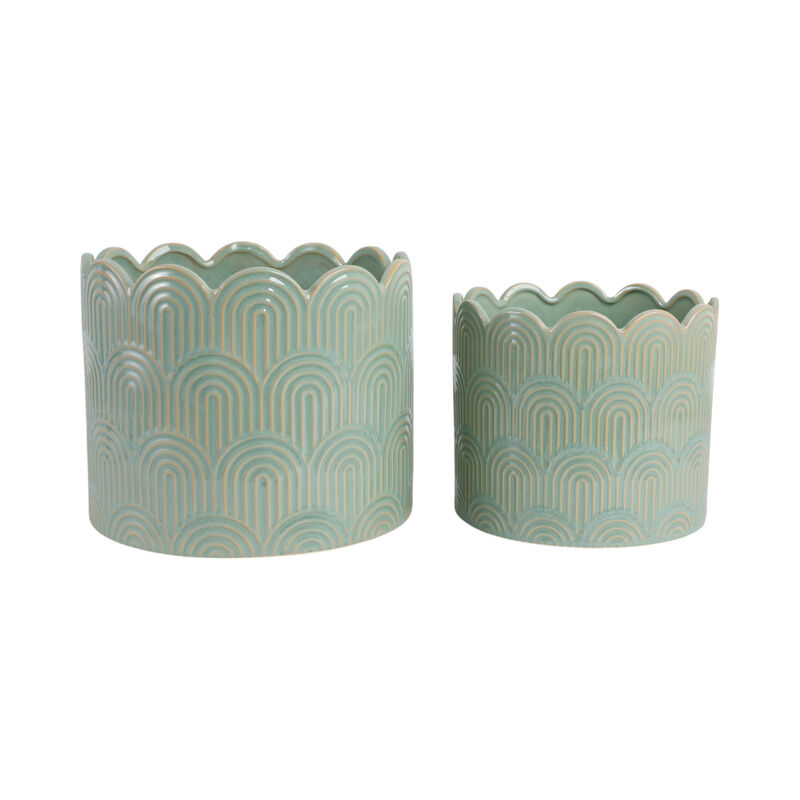 Sage Green Arch Stone Planters set