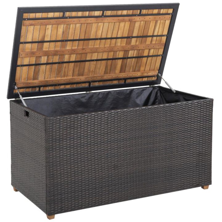 Hivvago 134 Gallon Rattan Storage Box with Zippered Liner and Solid Acacia Wood Top