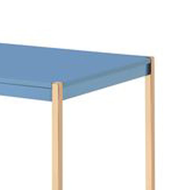 Writing Desk with USB Dock and Metal Legs, Blue and Rose Gold-Benzara