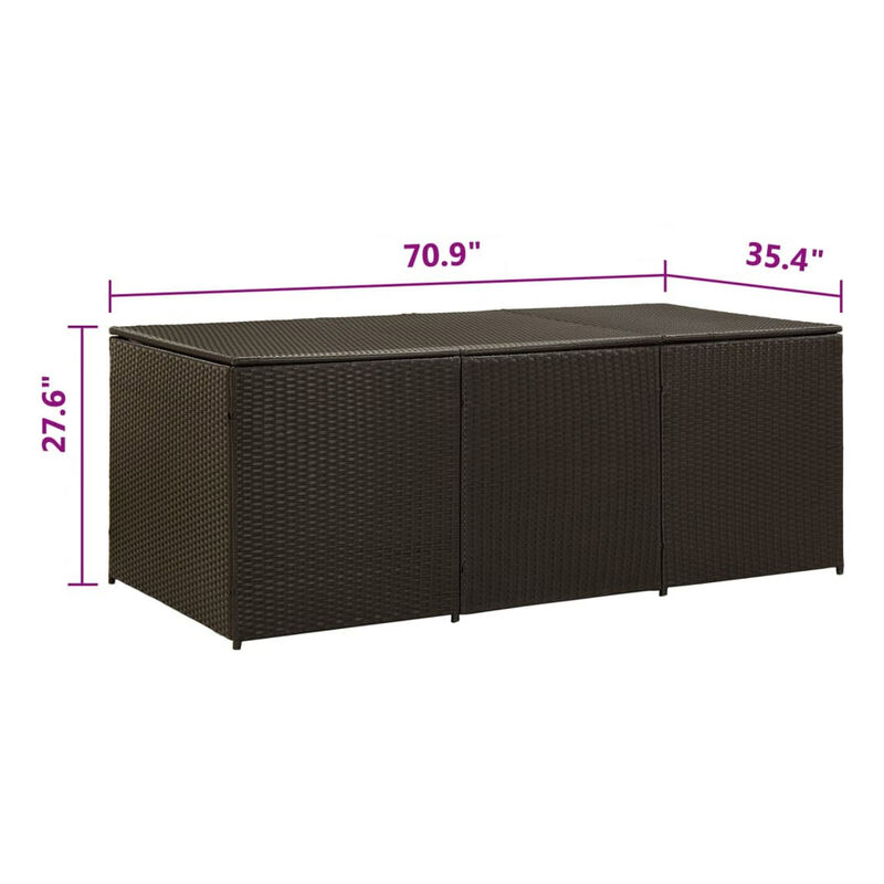 Outdoor Storage Box, Brown Rattan, 71 Inch Powder Coated Steel Frame - Benzara